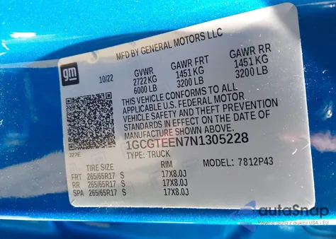 2022 Chevrolet Colorado 4Wd Short Box Zr2 from USA, damaged, VIN 1GCGTEEN7N1305228